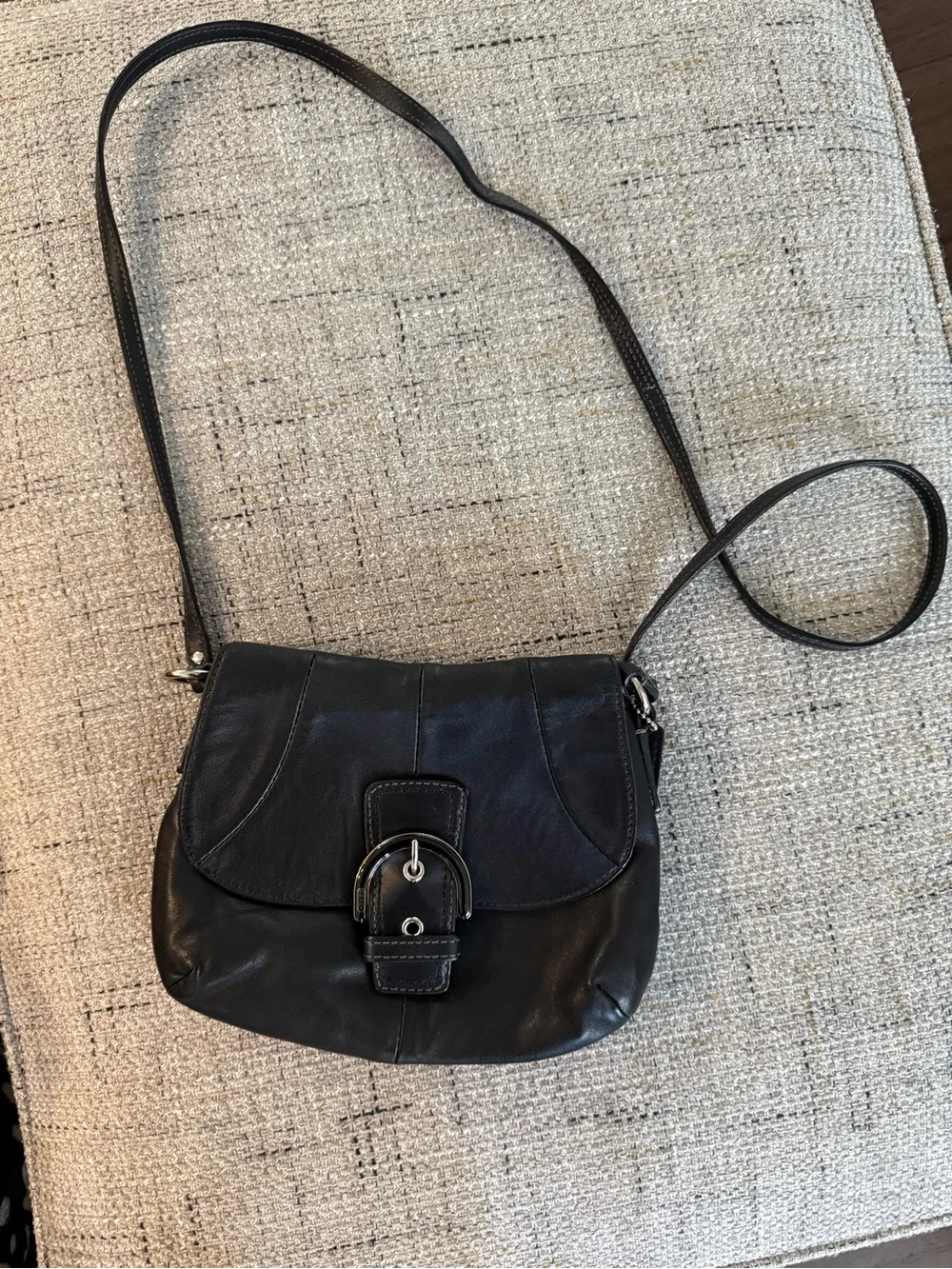 Coach Black Leather Crossbody with Silver Buckle